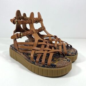 Sam Edelman Geana Saddle Brown Leather Platform Gladiator Strappy Sandals 7.5